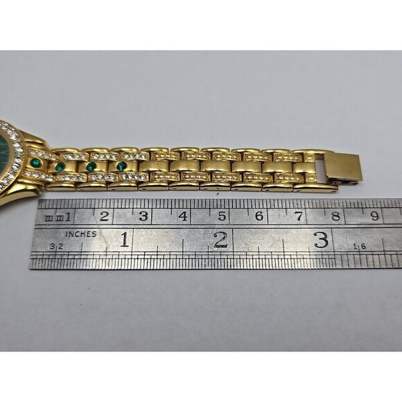 Colleen Lopez Womens Green Malachite Dial Watch Gold Tone Rhinestone New Battery